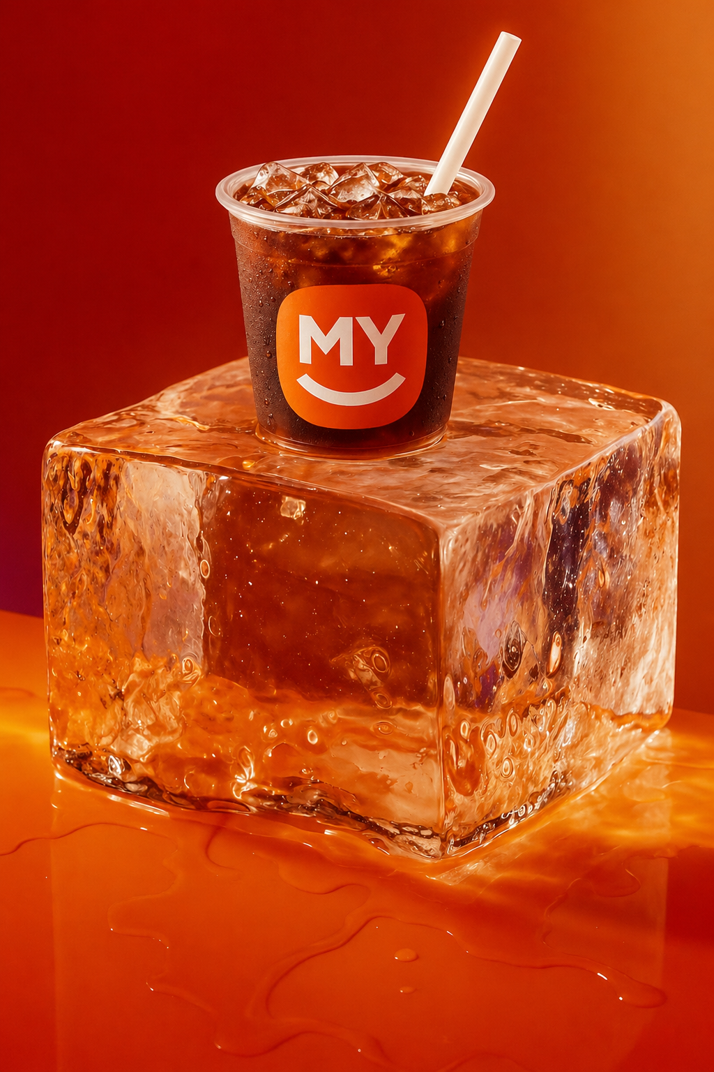 MyBox branded drink photography on an orange glass surface